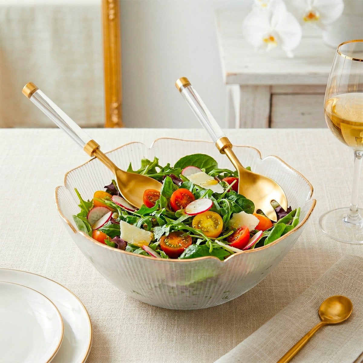 Salade bestek goud transparant 26 cm