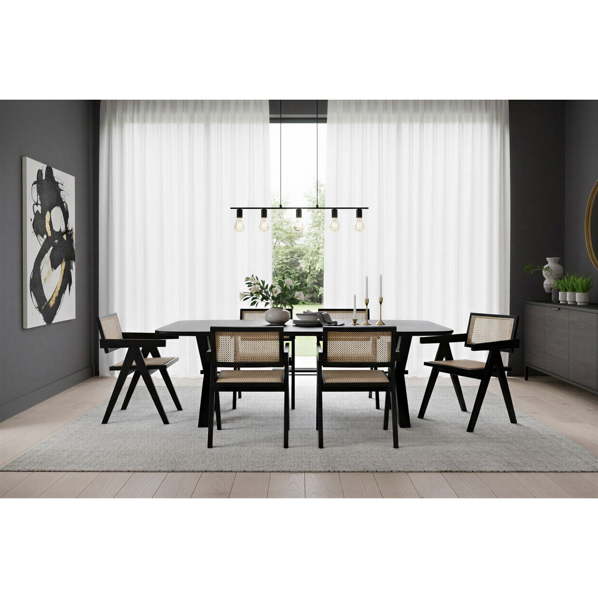 Eettafel 200x100 cm, 30 mm blad Mango zwart, X-stalen frame antiek zwart