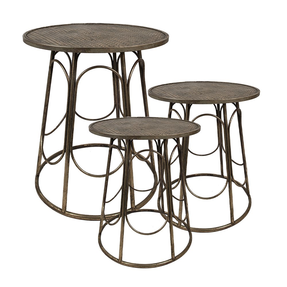 Tafel met 2 krukjes Ø65x73 cm / Ø44x44 cm goudkleurig ijzer