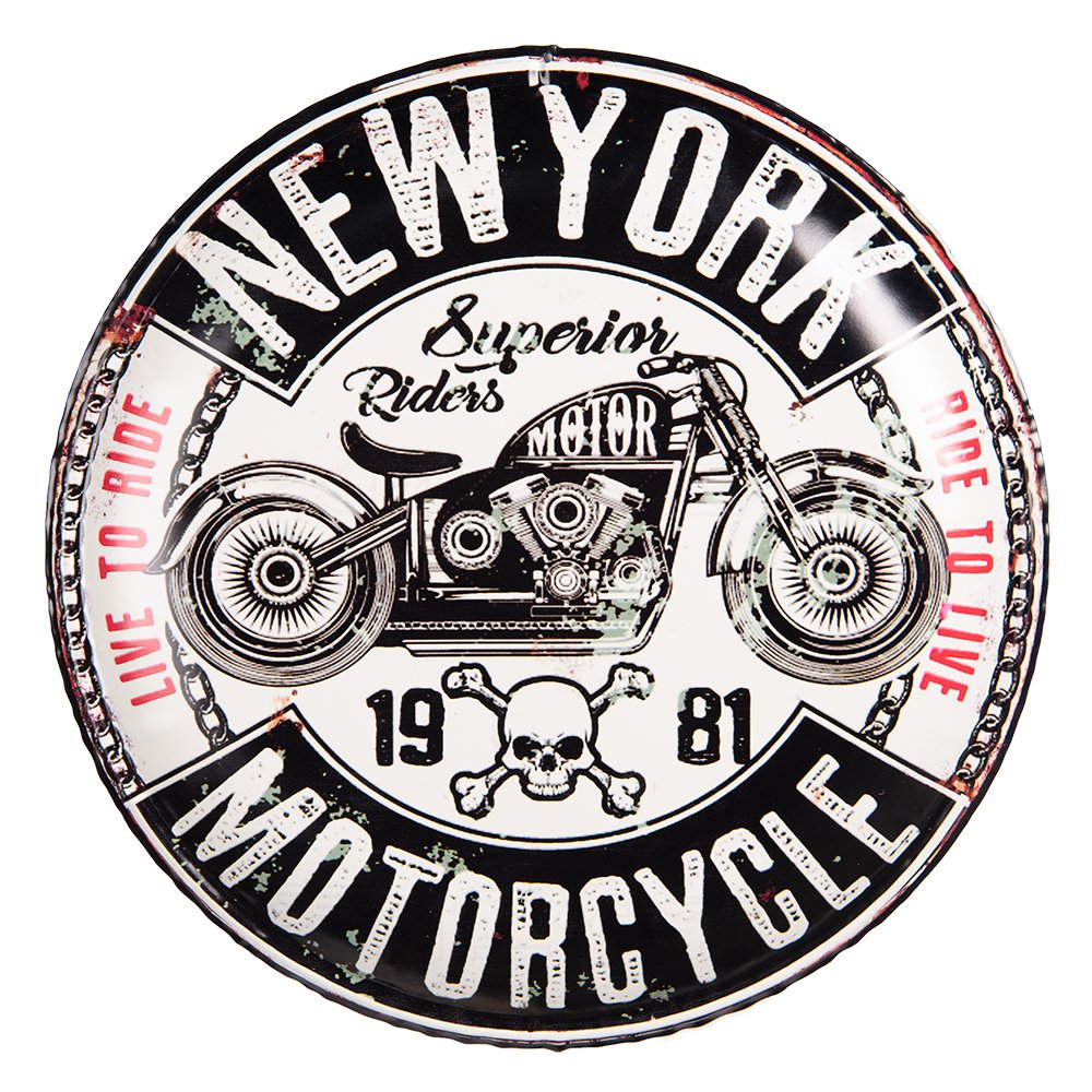 Signboard Ø 35 cm Black Iron Motorcycle Wall Sign