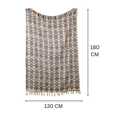 Beige Boho Plaid / Sofa Throw – Block Print with Tassels – 125x170 cm – Urbane Hide