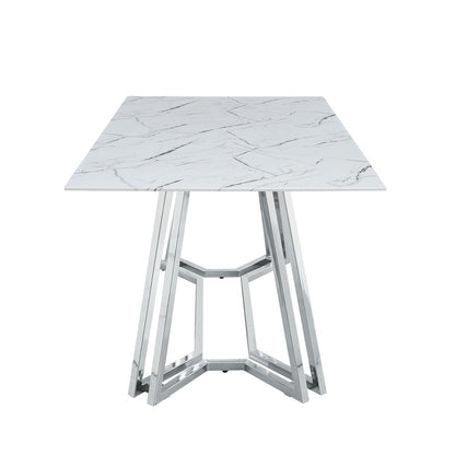 Eettafel 160x90x76 cm glas marmerlook chroom