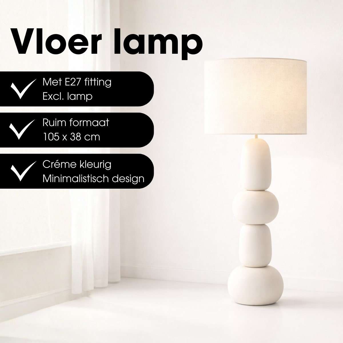Vloerlamp Menko Ø38x105 cm crème keramiek