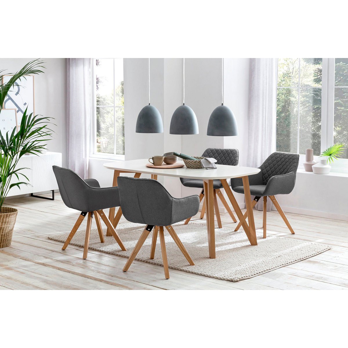 Eetgroep 5-delig 180x90x76 cm wit grijs