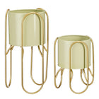Bloempot standaard set 2 metaal lichtgroen goud Ø23x45 cm