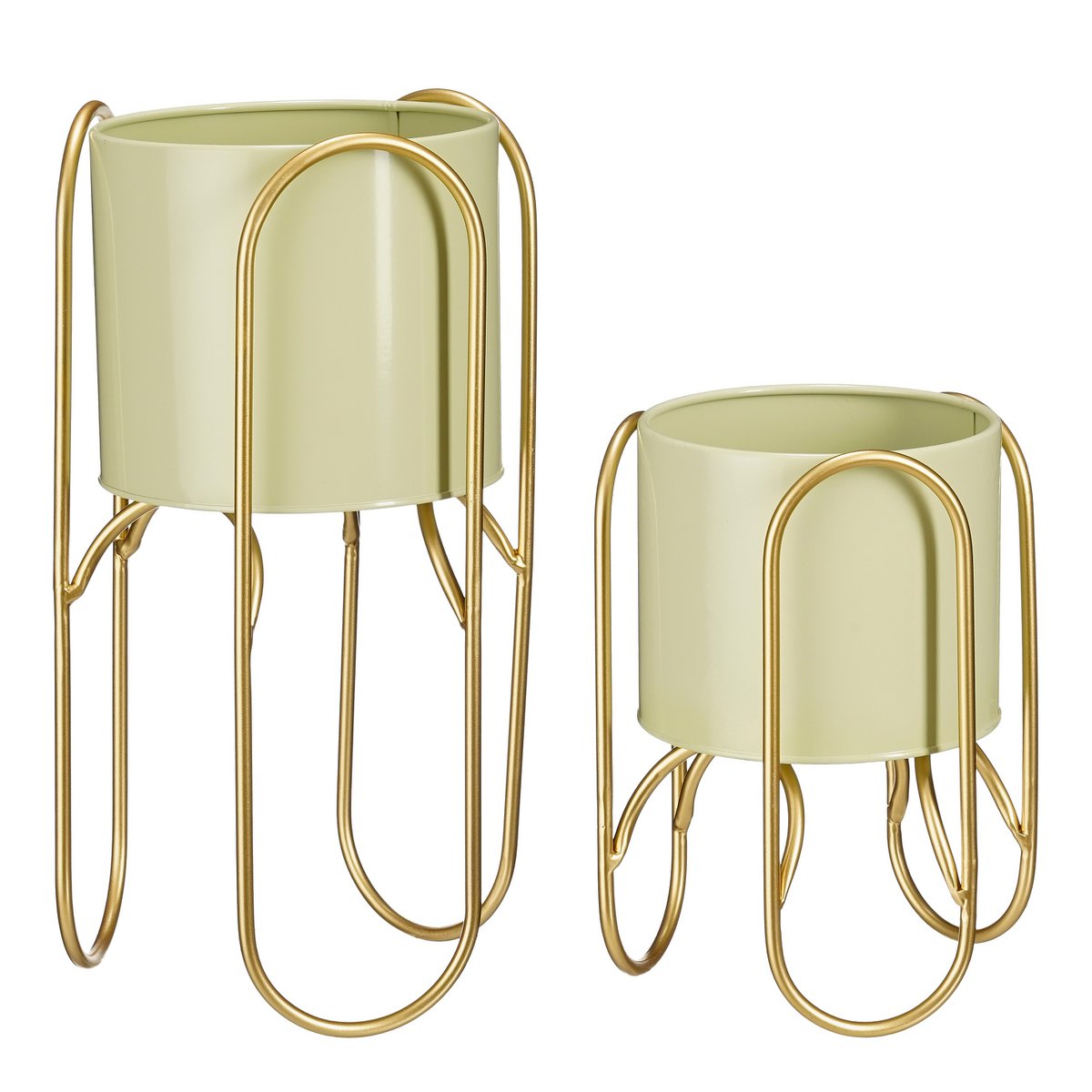 Bloempot standaard set 2 metaal lichtgroen goud Ø23x45 cm