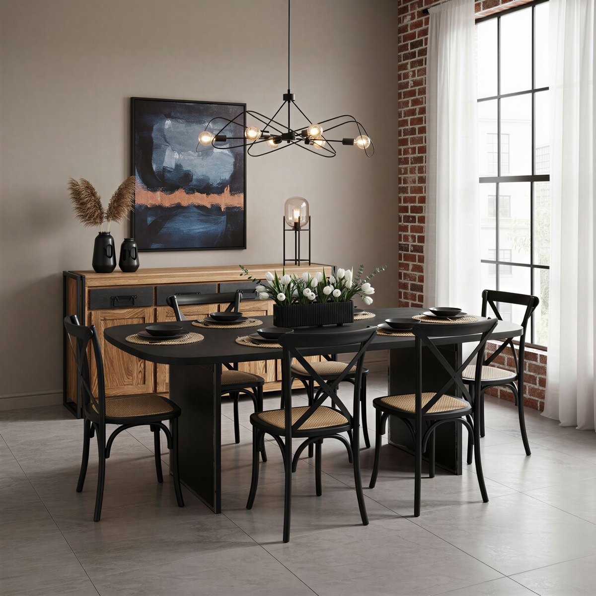 Dining table 240x100 cm, solid Mango top, black metal frame