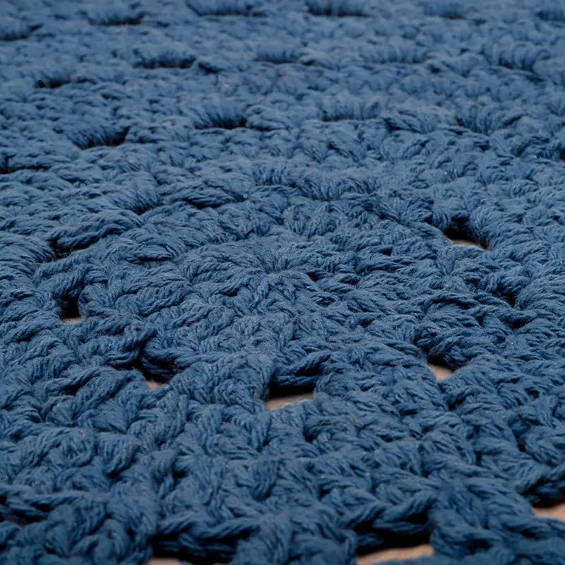 Vloerkleed rond 120 cm katoen blauw gehaakt