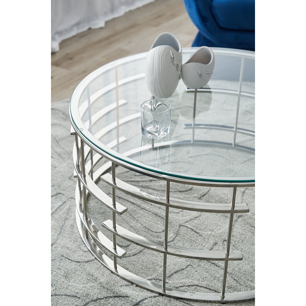 Salontafel Ø 90 cm glas staal zilver