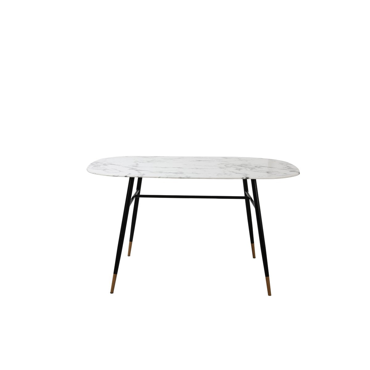 Eettafel 140x90 cm glasblad marmerlook metaal zwart wit