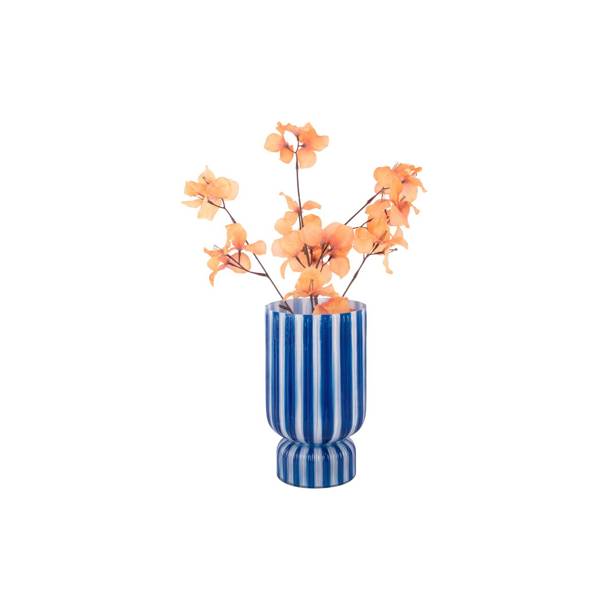 Vaas glas blauw 26x25 cm retro gestreept