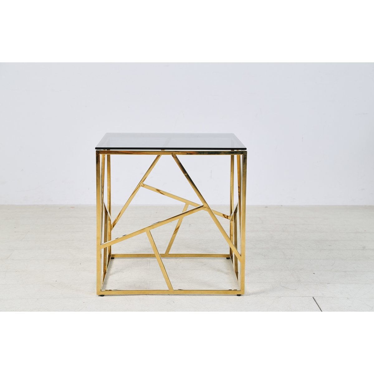 Bijzettafel 55x55x55 cm goud grijs glas metaal