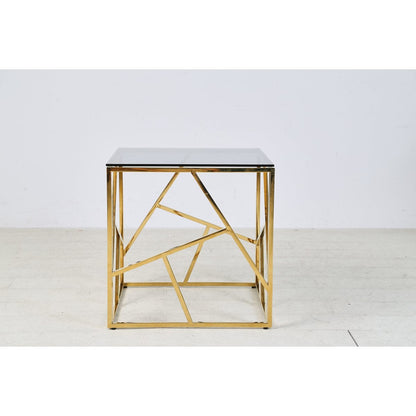 Bijzettafel 55x55x55 cm goud grijs glas metaal