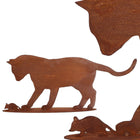 Metalen kat met muis decoratie 57x23 cm roestpatina