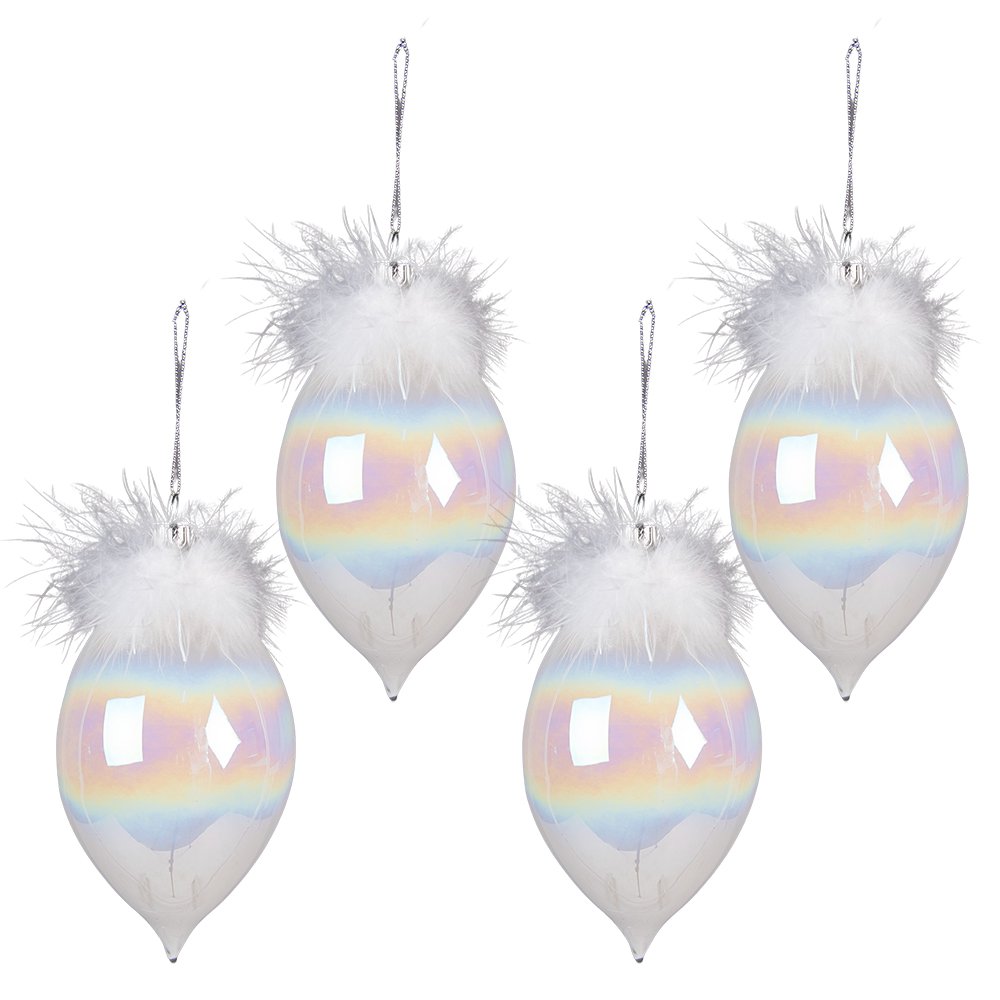 Christmas Bauble Set of 4 Ø 8 cm White Glass Christmas Tree Decoration
