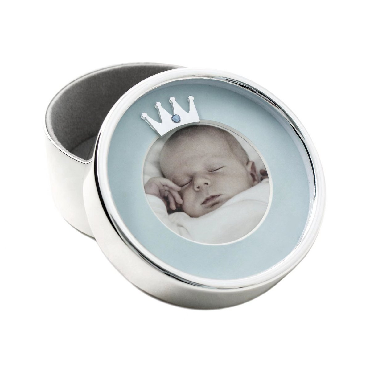 Melktandenbox metaal 9 cm zilver blauw