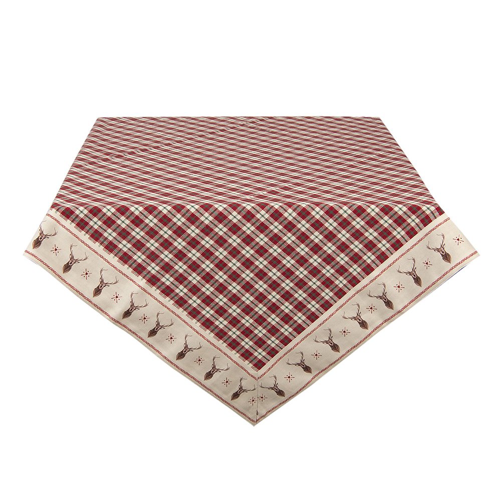 Tafelkleed 150x250 cm Rood Beige Katoen Ruit Hert Tafellaken