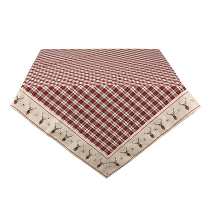 Tafelkleed 150x250 cm Rood Beige Katoen Ruit Hert Tafellaken