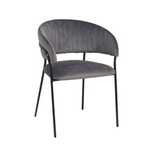 Grey velvet chair with padded backrest
