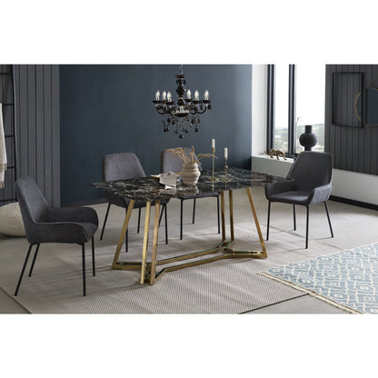 Eettafel 160x90x76 cm glas marmerlook goud