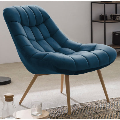 XXL velvet armchair blue metal wood look