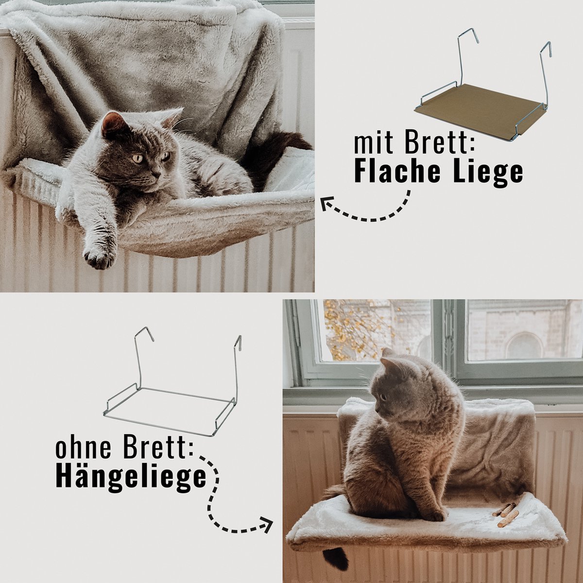 Katten radiatorbed hangmat 43x30x25 cm pluche grijs