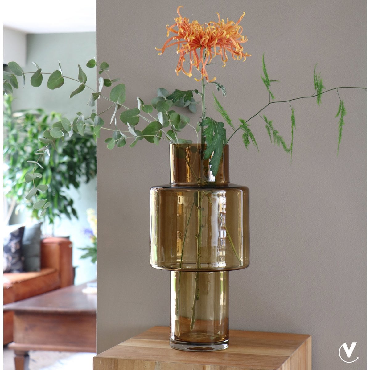 Vaas 40 cm diameter 20 cm glas bruin