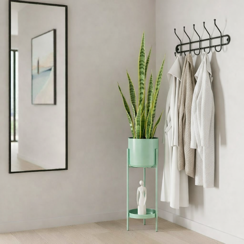 Bloempot met standaard 19x60 cm groen ijzer