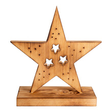 LED Wooden Star 29 cm High Christmas Decorations made of natural wood, with firmly installed LEDs
