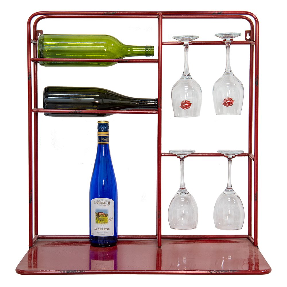 Wall Shelf 59x33x63 cm Red Iron Bottle Rack