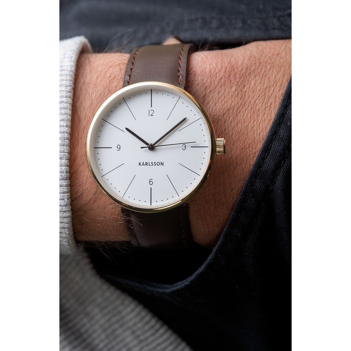 Karlsson Kijk Normann Steel horloge 4 cm staalzwart staalwit