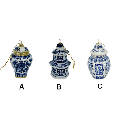 Blue and white porcelain mini Christmas ornament