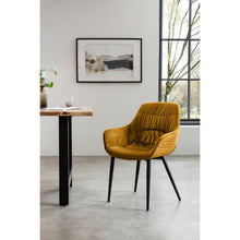 Armchair with honeycomb stitching in mustard yellow velvet