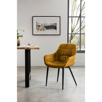 Fauteuil fluweel mosterdgeel honingraatstiksel