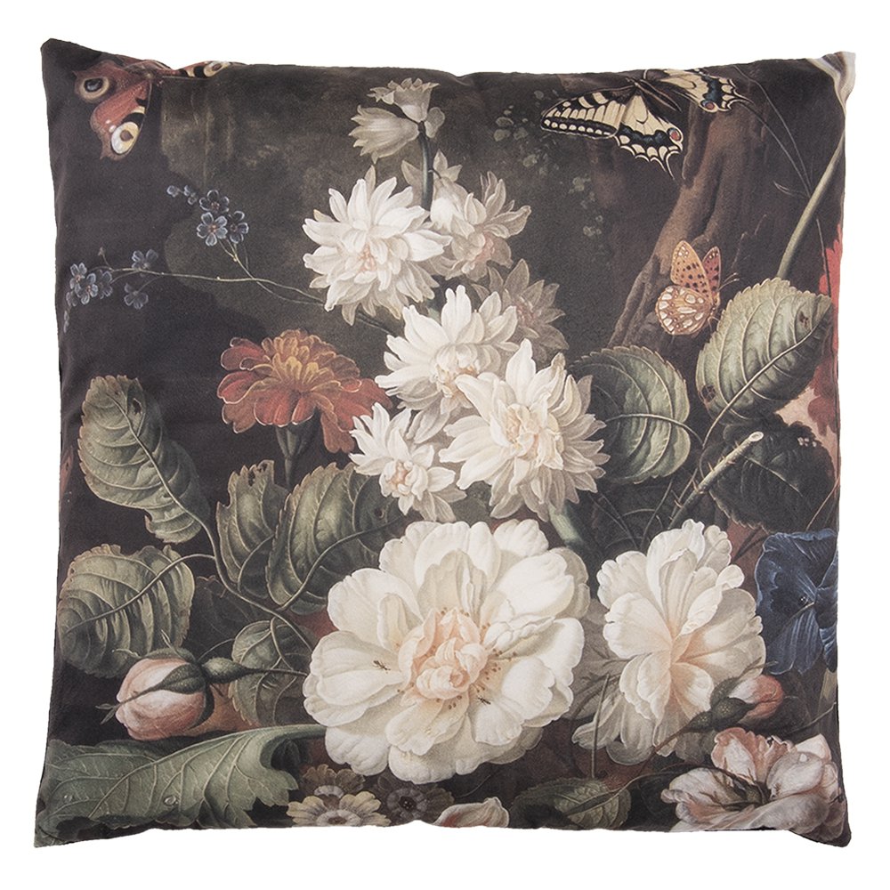 Sierkussen 45x45 cm zwart wit bloemen