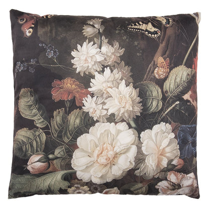 Sierkussen 45x45 cm zwart wit bloemen