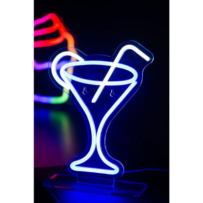 Neonlicht cocktail met rietje blauw 22x30 cm