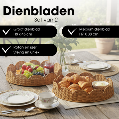 Dienblad rotan rond 2 stuks 38/45 cm lichtbruin