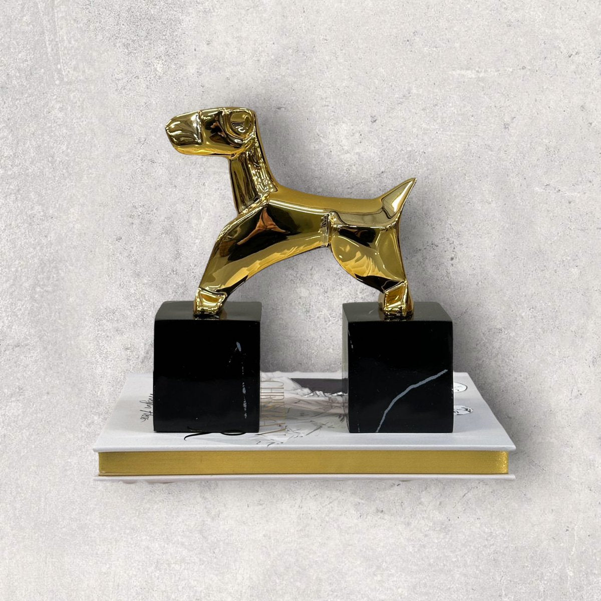 Boekensteunen terrier chroom aluminium marmer set van 2