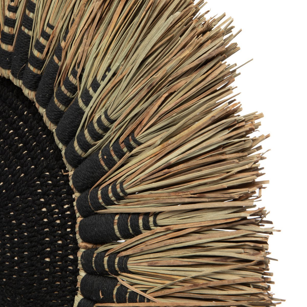 Wanddecoratie macramé raffia zwart naturel 60x3 cm