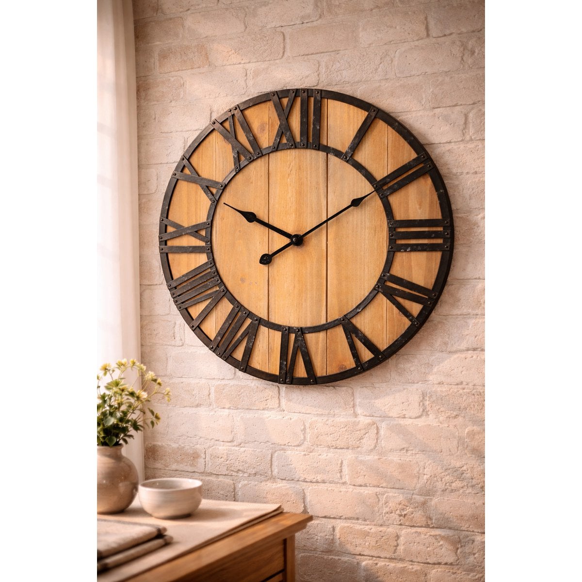 Wandklok 46 cm bruin MDF