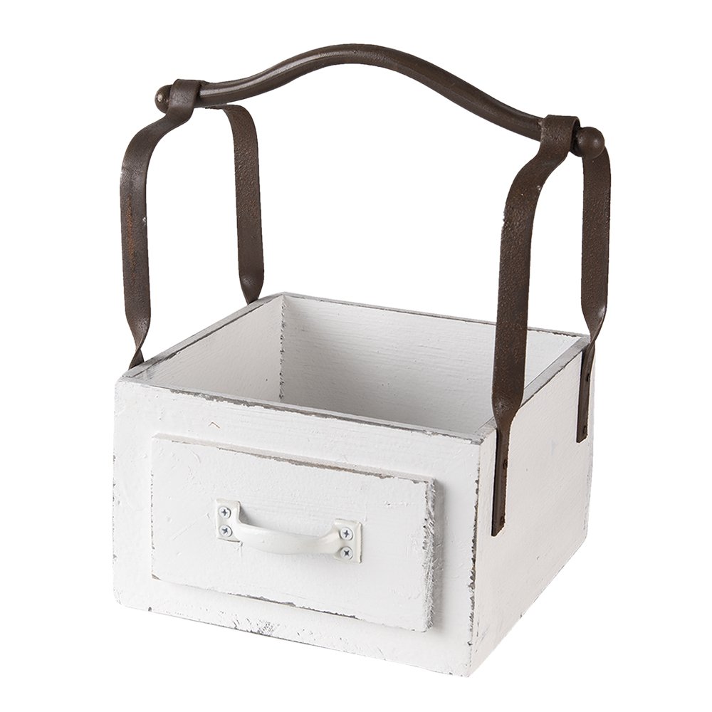 Houten mand 24x19x28 cm wit