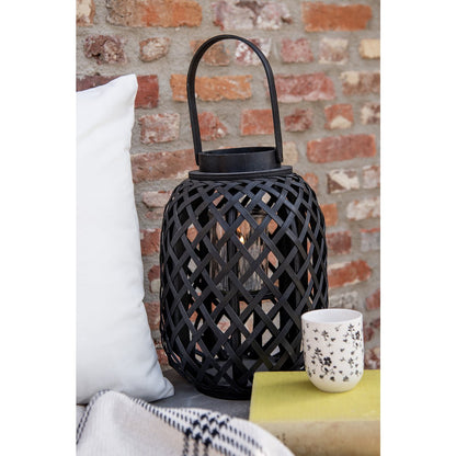 Lantern Ø 22x29 cm Black Bamboo Candle Holder