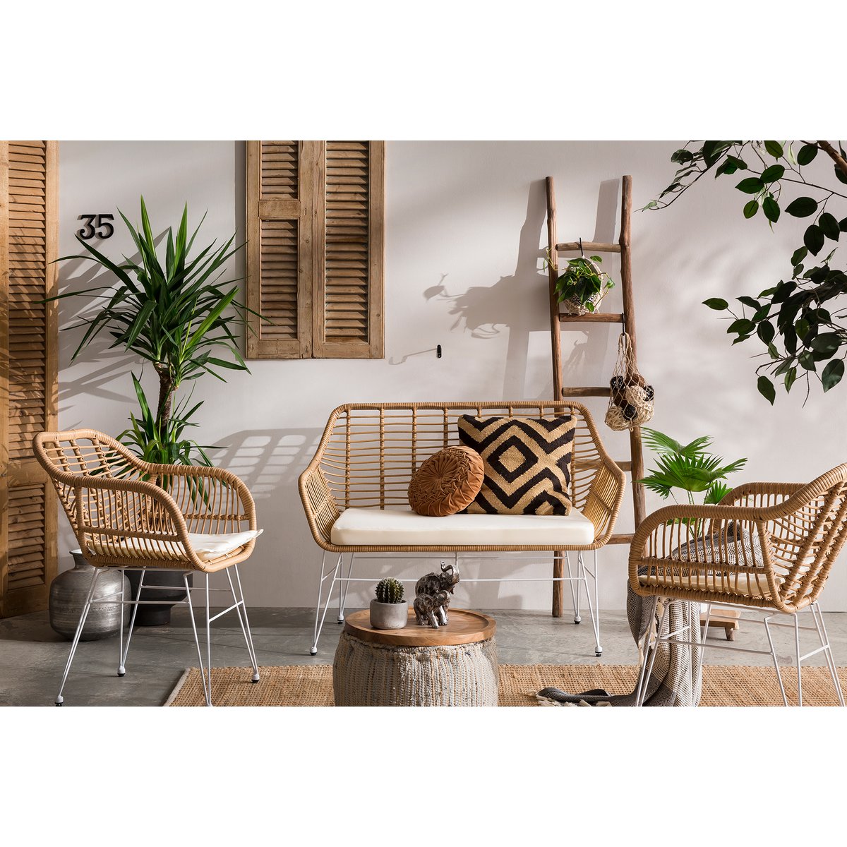 Bank rotan look 120x69x85 cm naturel
