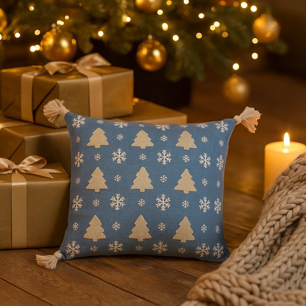 Kussenhoes kerst 45x45 cm blauw