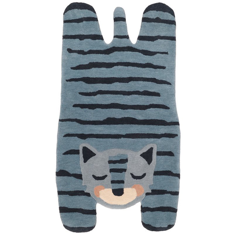 Kindertapijt tijger 65x125 cm wol blauw
