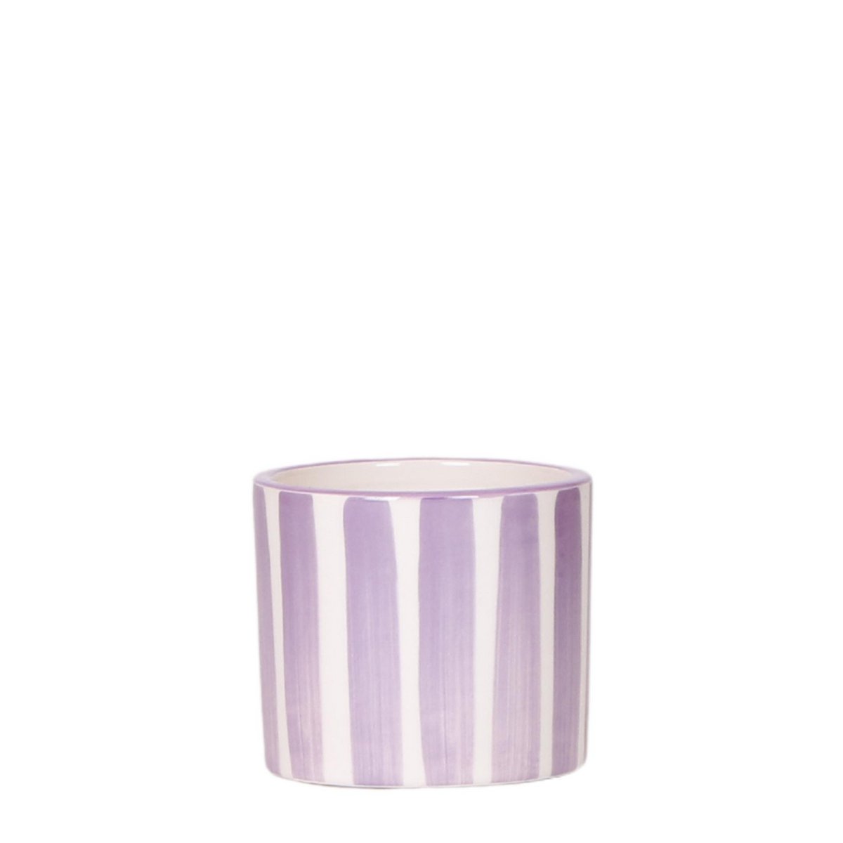Glanzende Keramische Sierpot met Streepjespatroon - Lila - Ø6 cm