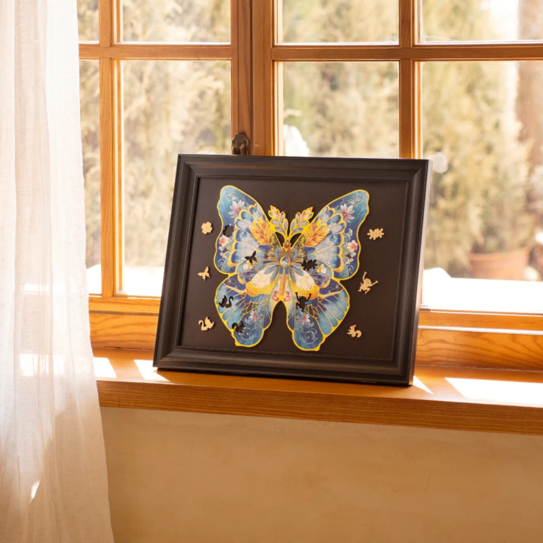 Houten legpuzzel Morpho Helena 28,8x27,6 cm berkenmultiplex