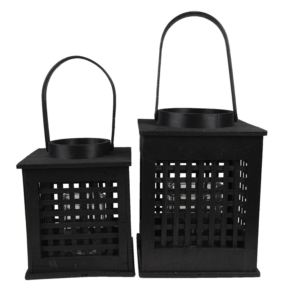 Lantern 19x19x25 cm Black Bamboo Candle Holder