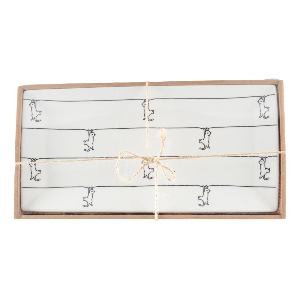 Serveerschaal keramiek zwart wit kat 2 stuks 32.5x15.5x2.5 cm